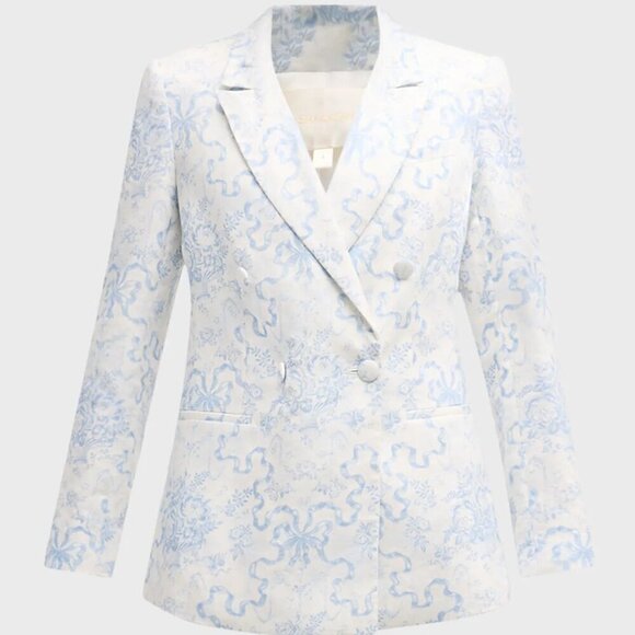 New LoveShackFancy Lumine Linen Blissful Blue Double-Breasted Jacket Size 2 NWT - Picture 9 of 12